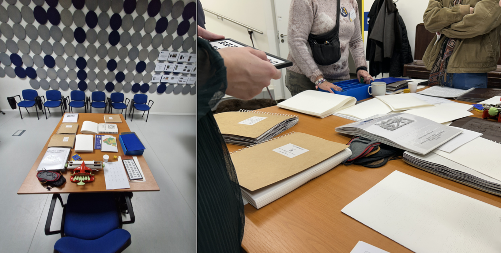 Další hmatové vychytávky návštěvníkům ukazovala Šárka Morávková (dokázala, že je nevidomé, naši „placku“ měla vzhůru nohama)